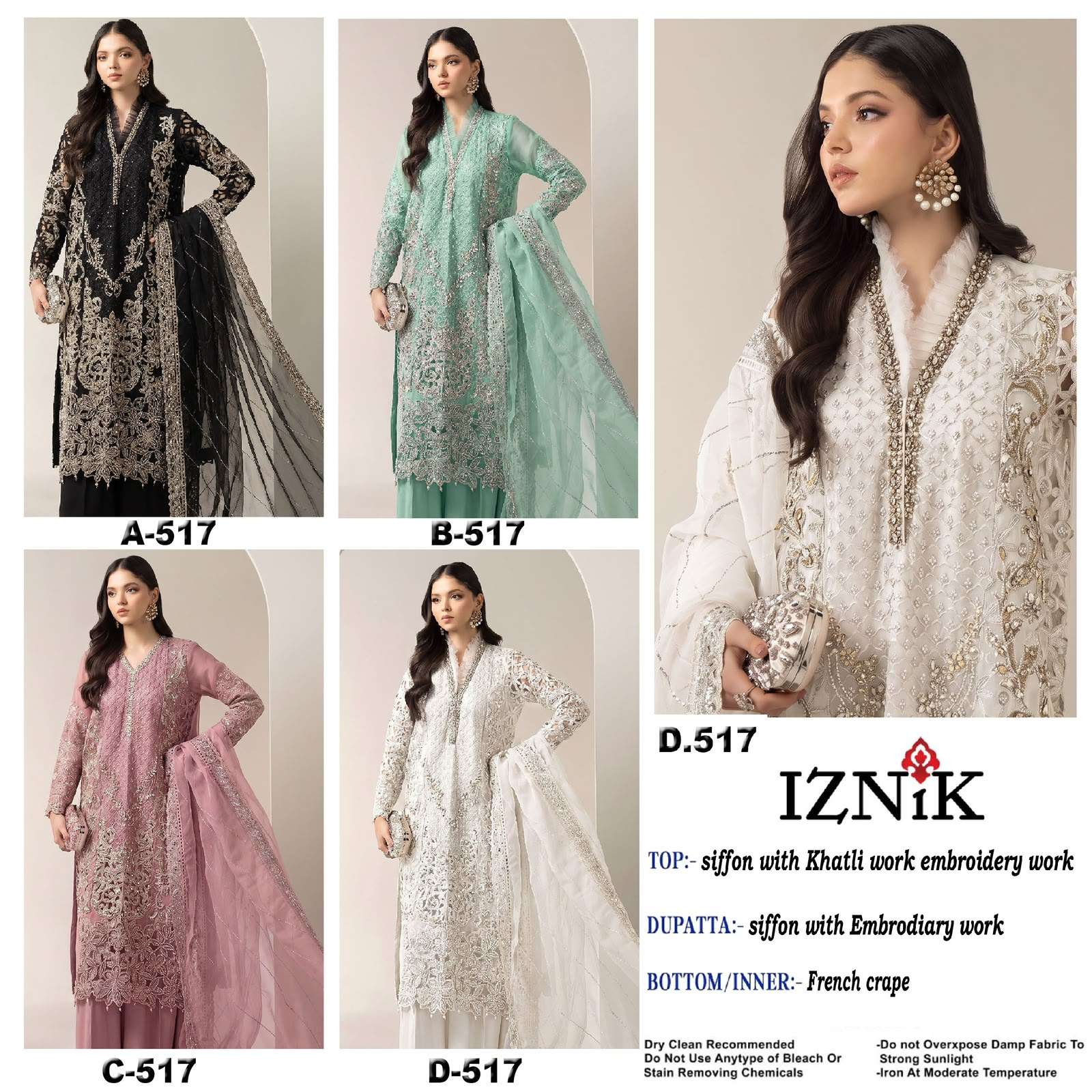 IZNIK FAB A 517 SIFFON WITH EMBROIDERY HEAVY PAKISTANI SUIT FOR WEDDING TYPE WORLDWIDE